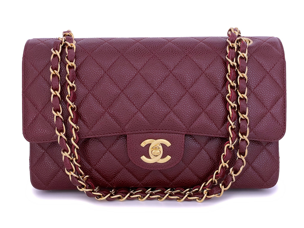 Chanel 02A Vintage Burgundy Wine Red Caviar Medium Classic Double