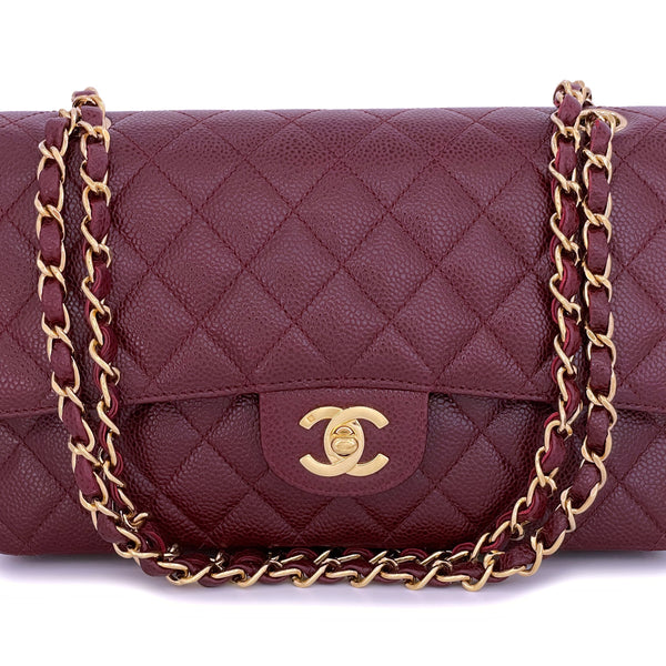 Chanel 02A Vintage Burgundy Wine Red Caviar Medium Classic Double