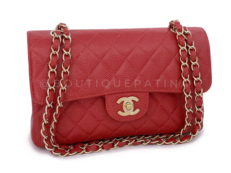 Chanel 2002 Vintage Red Caviar Small Classic Double Flap Bag