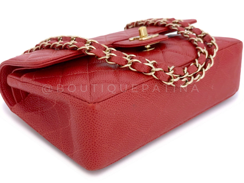 Chanel 2002 Vintage Red Caviar Small Classic Double Flap Bag 24k GHW