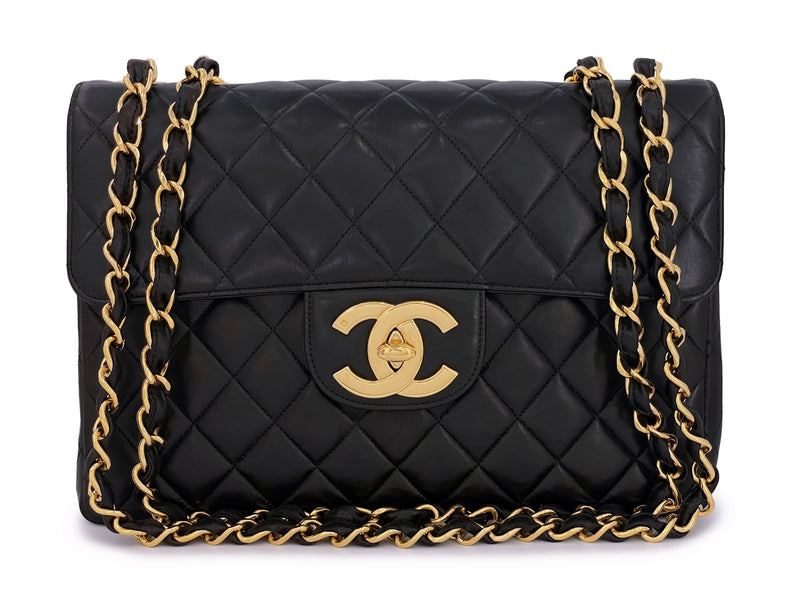 Pristine Chanel 1997 Vintage Black Jumbo Classic Flap Bag 24k GHW