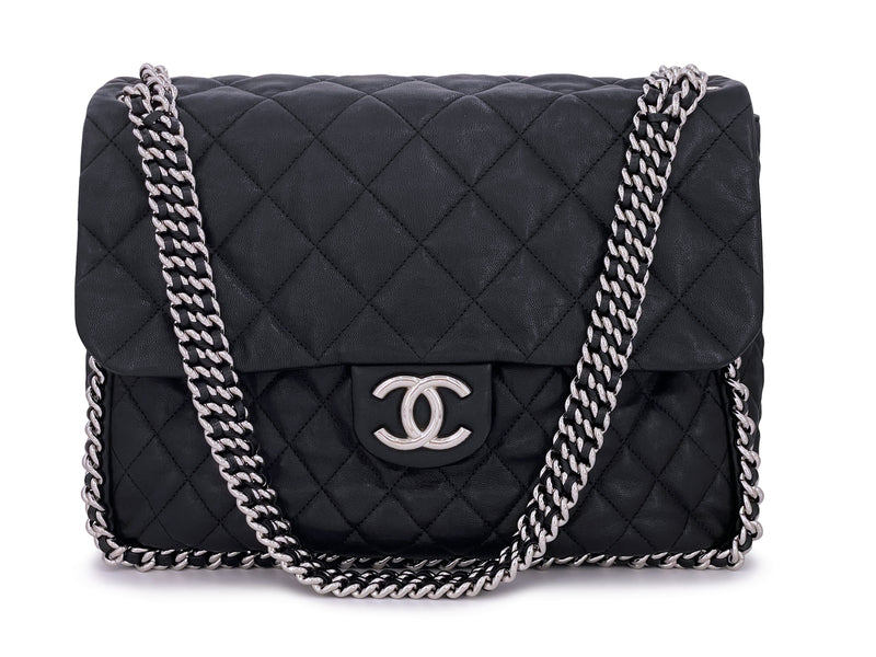 Pristine Chanel Black Aged Calfskin Chain Around Maxi Flap Bag SHW –  Boutique Patina
