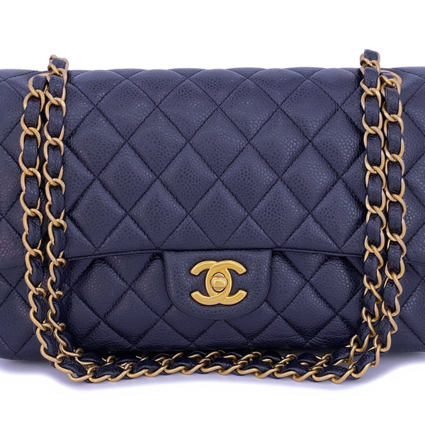 Chanel Medium Classic Double Flap Bag Caviar Light Blue LGHW (Microchi