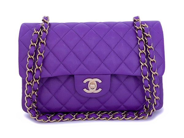 Chanel 2022 Purple Caviar Small Classic Double Flap Bag GHW
