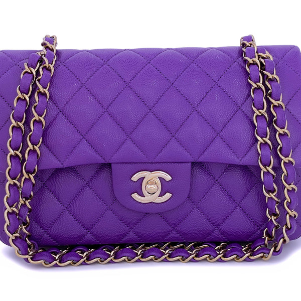 purple chanel mini flap bag caviar