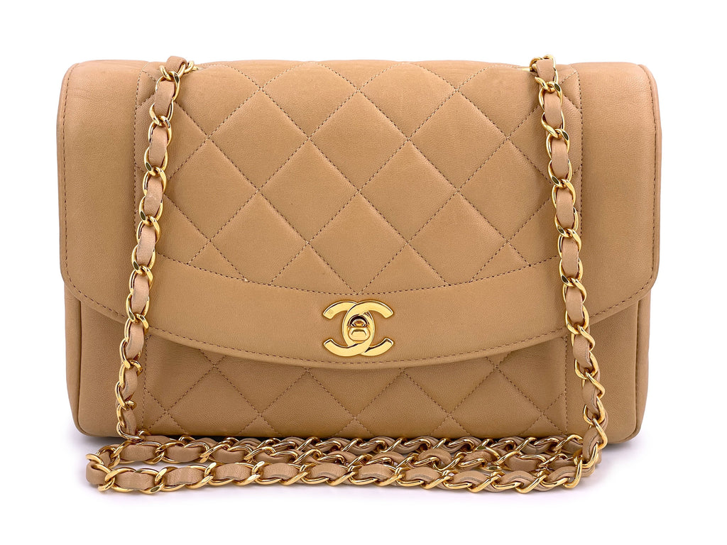Chanel Vintage Beige Caviar Classic Medium Diana Flap Bag 24k GHW