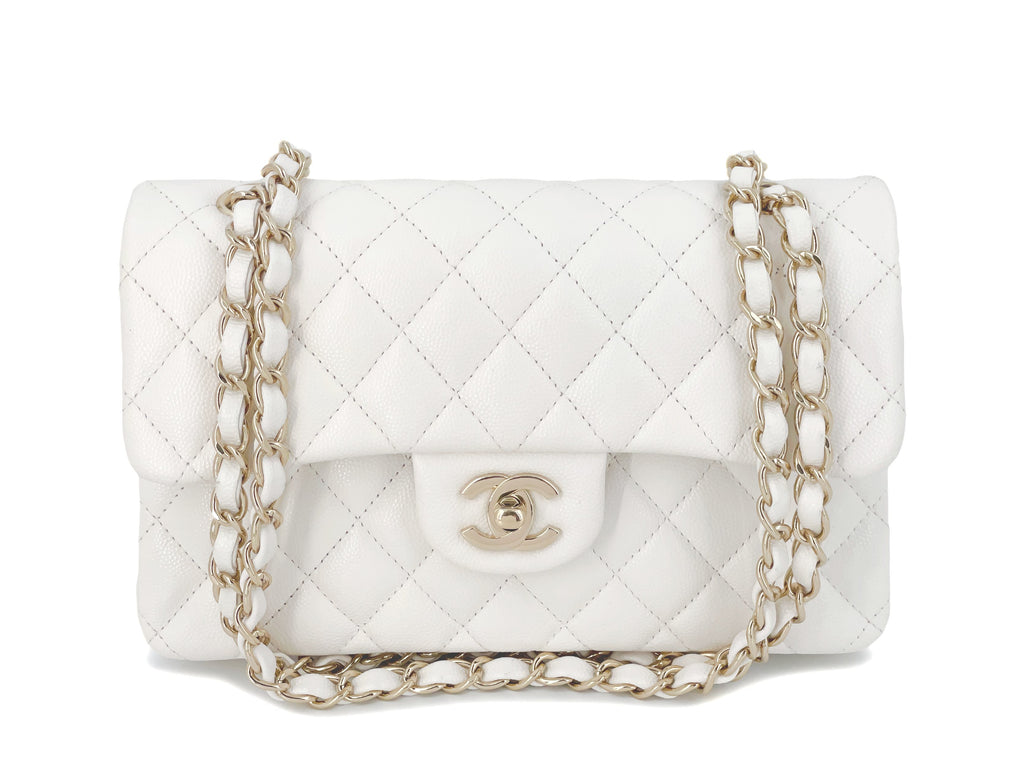 Chanel Quilted White Caviar Jumbo Classic Double Flap Gold Chain