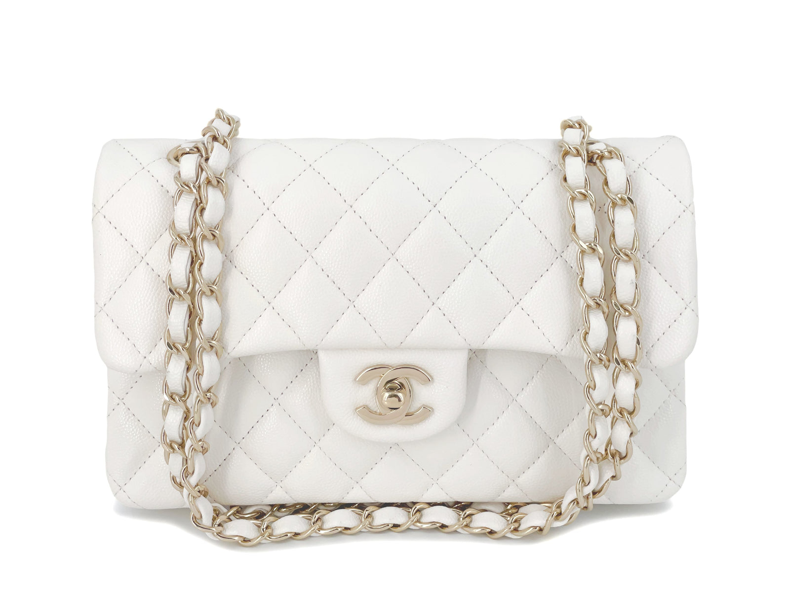 Chanel 20S Cream White Caviar Small Classic Double Flap Bag GHW