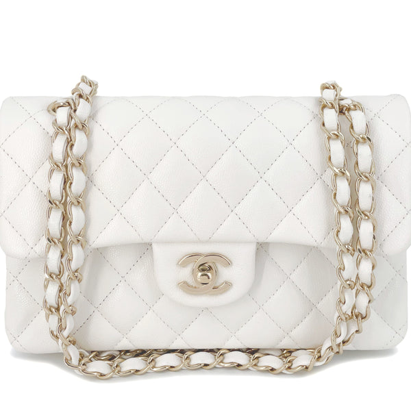 Chanel 20S Cream White Caviar Small Classic Double Flap Bag GHW