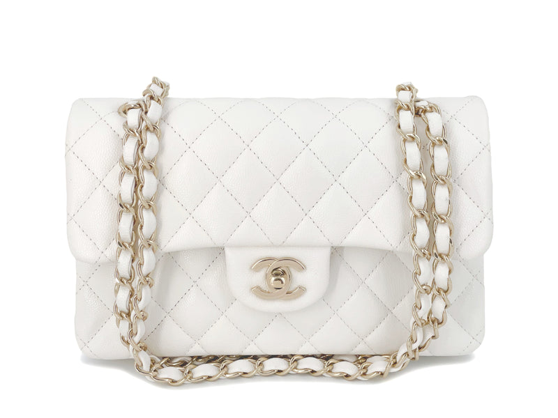 Vintage Chanel Small Classic Double Flap White Lambskin Gold Hardware