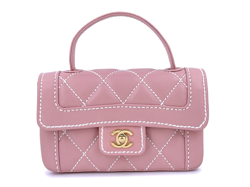 Chanel Iridescent Pink Quilted Caviar Coco Top Handle Extra Mini Flap Bag