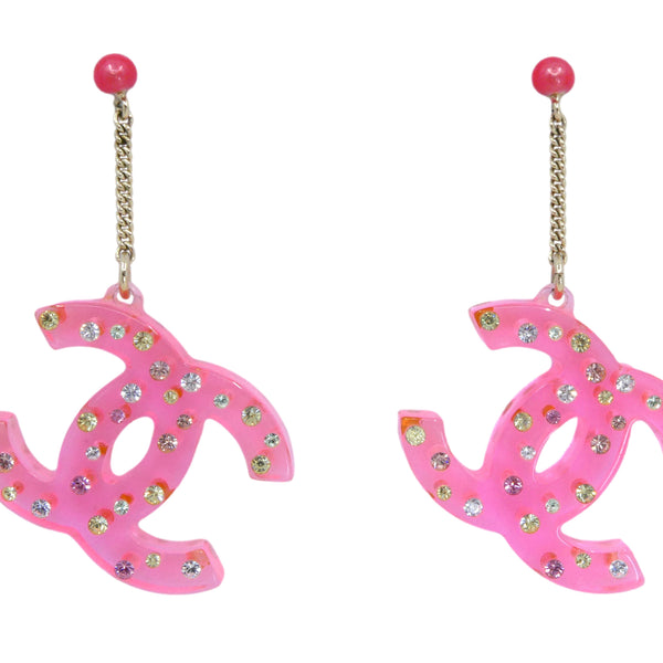 Chanel Pink/White Resin Camellia Clip-On Drop Earrings - Yoogi's Closet