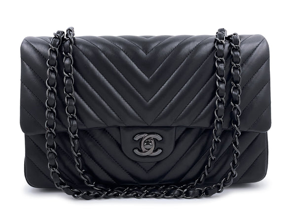 Chanel So Black Chevron Lambskin Jumbo Classic Double Flap Bag