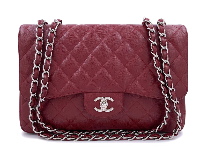 Red Quilted Caviar Jumbo Classic Single Flap Silver Hardware, 2009-2010