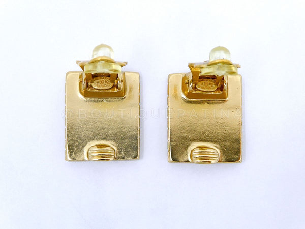 Chanel 02P Vintage Rue Cambon Stud Earrings Gold Plated