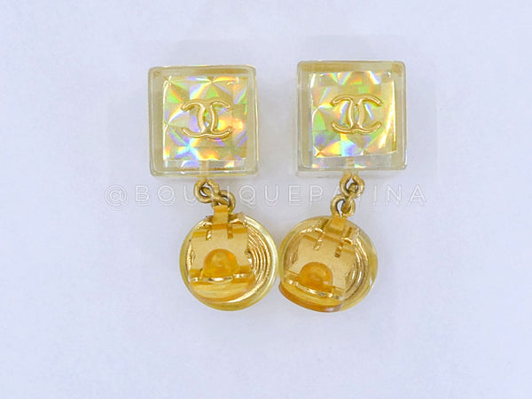Chanel 97P Vintage Gold Resin No. 5 Cube Drop Earrings