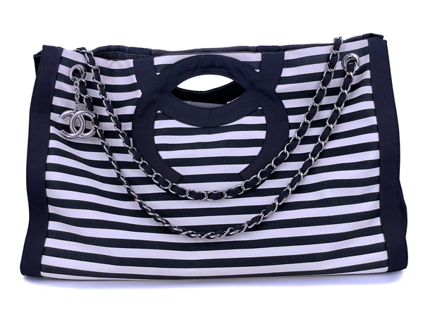 Chanel Navy White Striped Sailor Cruise Shopper Tote Bag SHW