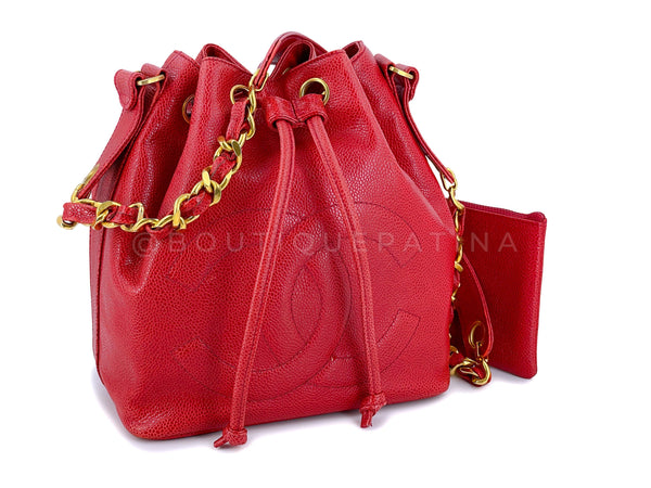 Chanel Vintage Red Caviar Small Bucket Drawstring Bag 24k GHW