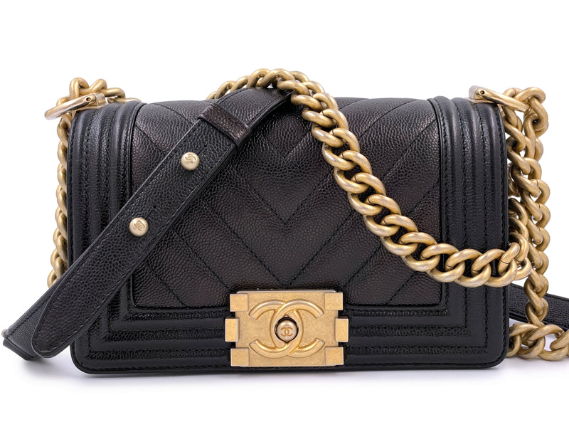 CHANEL Iridescent Rose Gold Caviar Chevron Quilted Medium Double Flap
