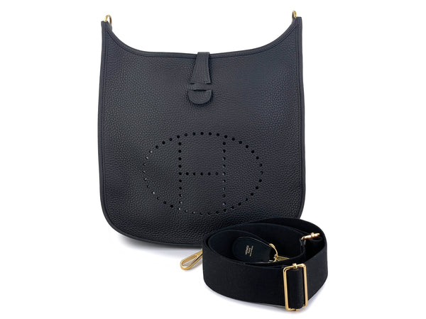 NIB Hermès Black Evelyne III PM 29cm Bag GHW Clemence