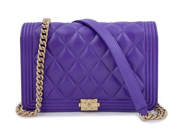 Chanel Violet Purple Boy Wallet on Chain WOC Bag Lambskin