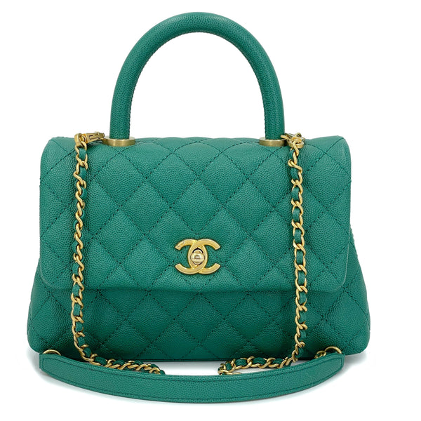 Chanel Small Coco Handle bag green caviar leather