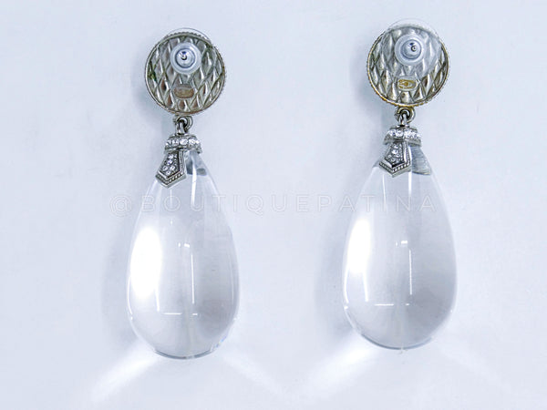 CHANEL Crystal CC Tear Drop Earrings Silver 525014