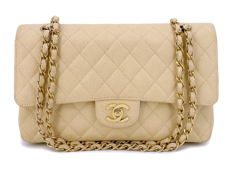 Chanel Yellow Caviar Quilted Medium Gusset Flap Wallet Light Gold