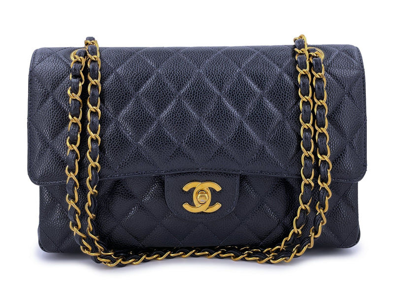 Chanel 1998 Vintage Dark Blue Caviar Medium Classic Double Flap Bag 24k GHW