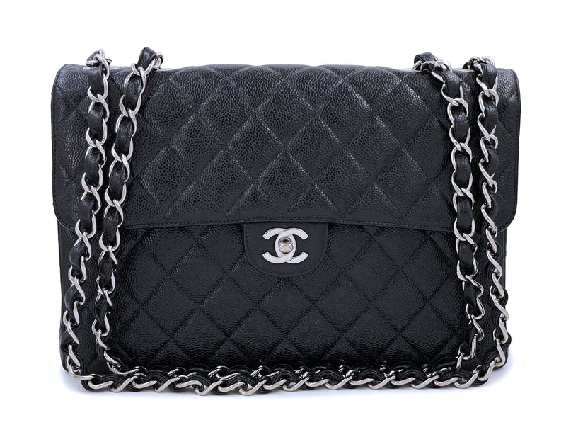 Chanel 2002 Vintage Black Caviar Jumbo Flap Bag SHW
