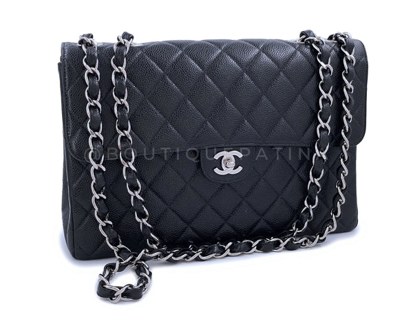 Chanel 2002 Vintage Black Caviar Jumbo Flap Bag SHW
