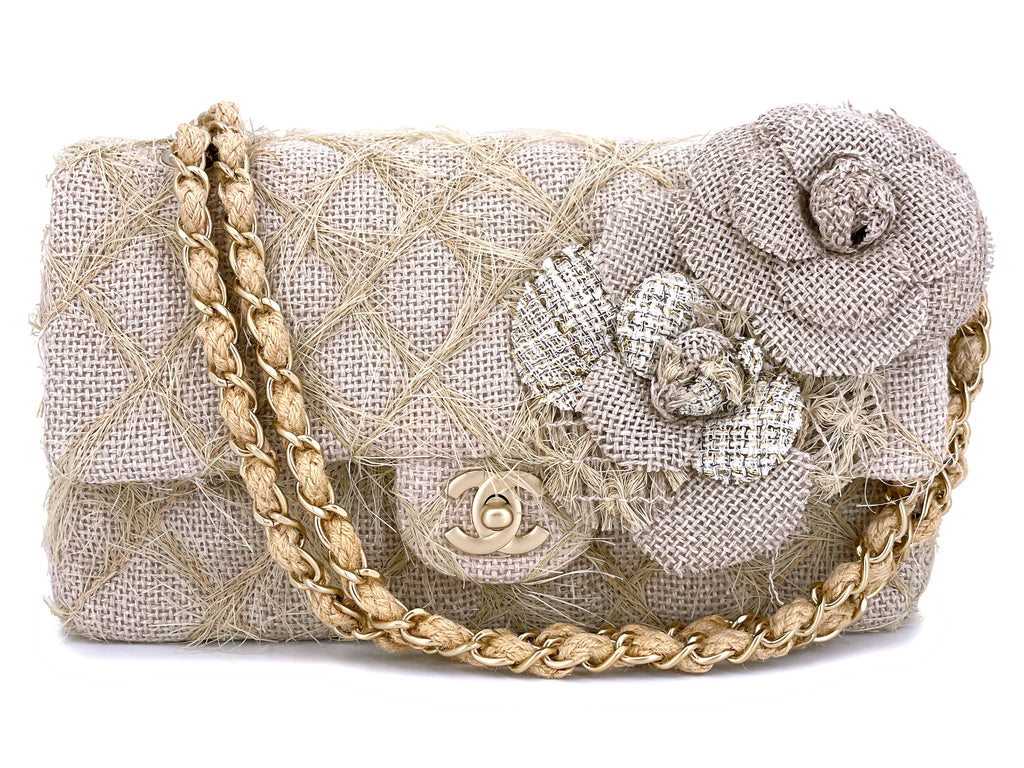 Chanel Classic Flap Quilted 14cr0702 Beige Straw Messenger Bag, Chanel
