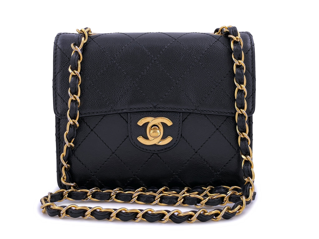 Chanel 1997 Vintage Black Caviar Square Mini Flap Bag 24k GHW