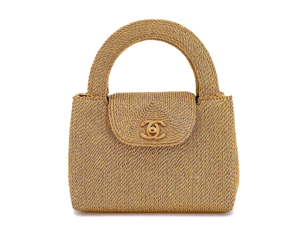 Chanel 1997 Vintage Gold Spun Raffia Micro Mini Kelly Evening Bag 24k –  Boutique Patina