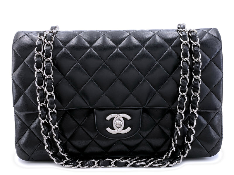 Chanel Medium Black Classic Double Flap Bag 2007 Vintage SHW Lambskin