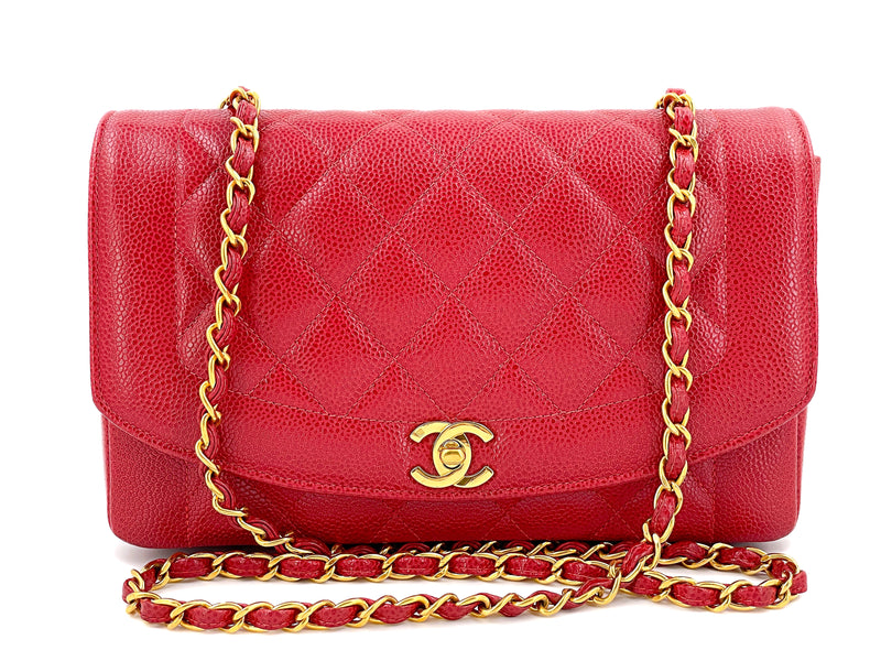 Pristine Chanel 1994 Vintage Red Caviar Medium Diana Flap Bag 24k GHW