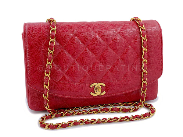 Pristine Chanel 1994 Vintage Red Caviar Medium Diana Flap Bag 24k GHW