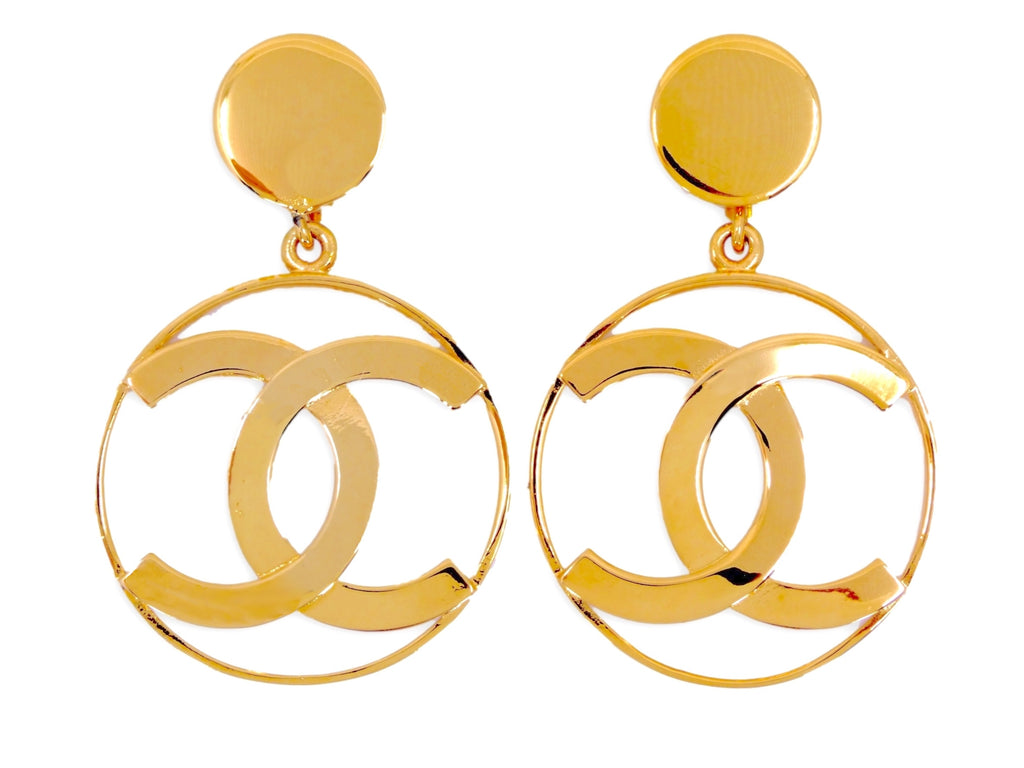Rare Chanel Vintage 1980s CC Iconic Hoop Drop Earrings 24k GHW – Boutique  Patina