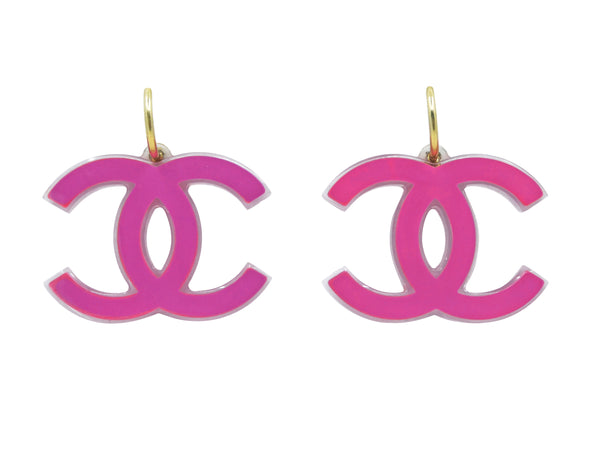 Chanel 07P Vintage Clear and Pink CC Logo Resin Drop Earrings