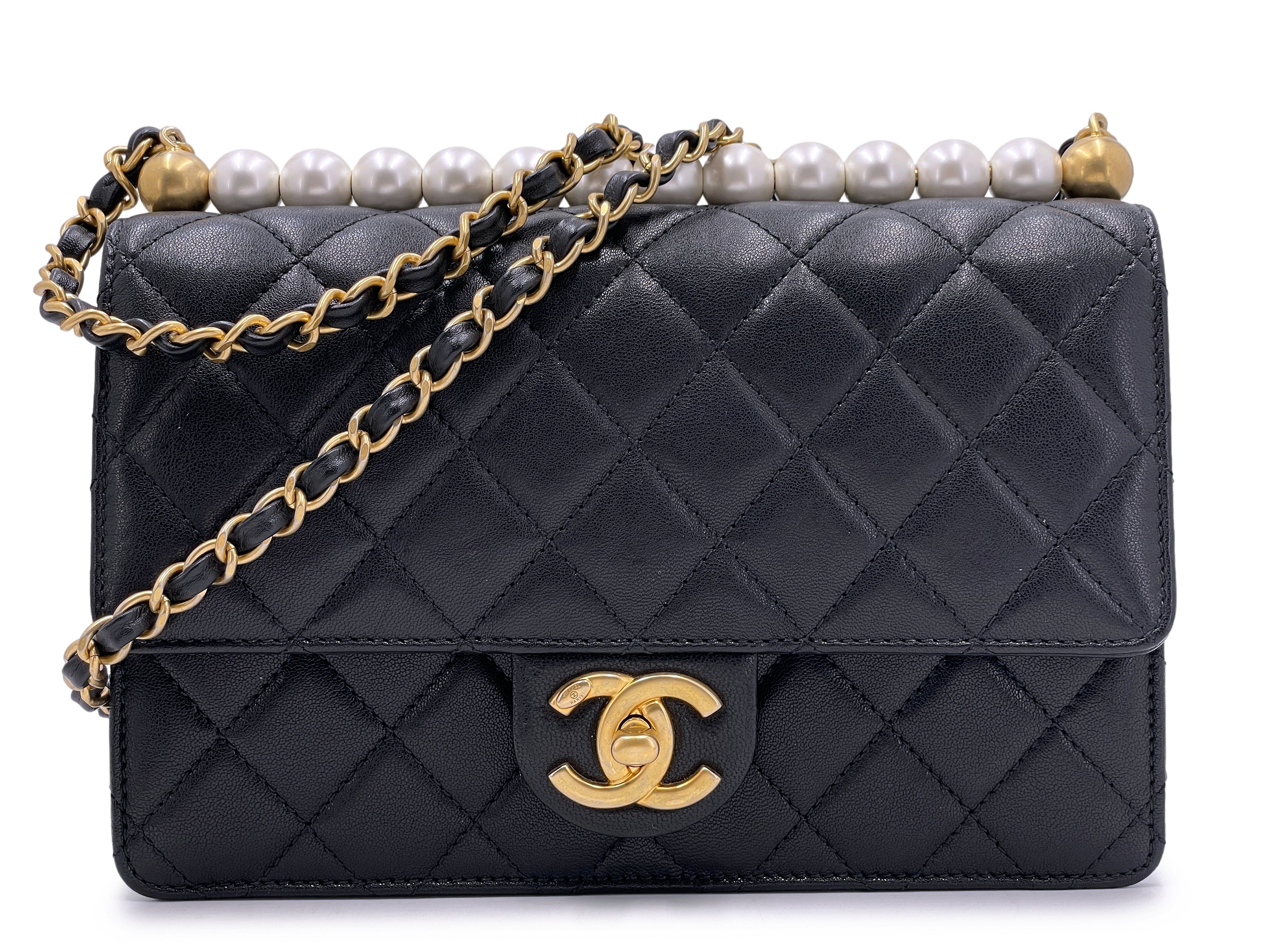 Chanel Quilted Chic Pearls Flap Black Goatskin Aged Gold Hardware – Coco  Approved Studio