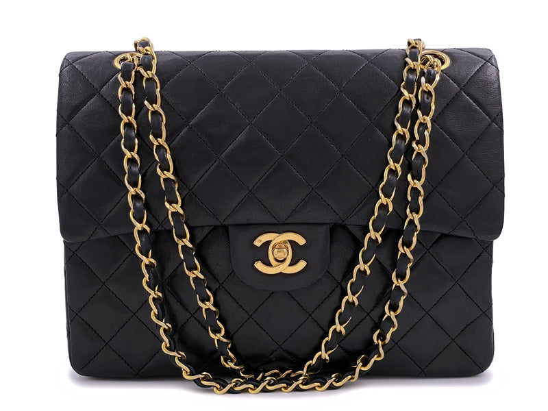 Chanel 1989 Vintage Black Tall Medium Classic Double Flap Bag 24k GHW Lambskin