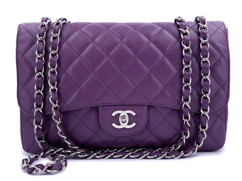 Chanel Vintage 2007 Purple Caviar Jumbo Classic Single Flap Bag SHW