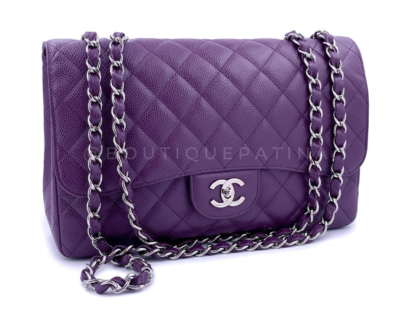 Chanel Vintage 2007 Purple Caviar Jumbo Classic Single Flap Bag SHW