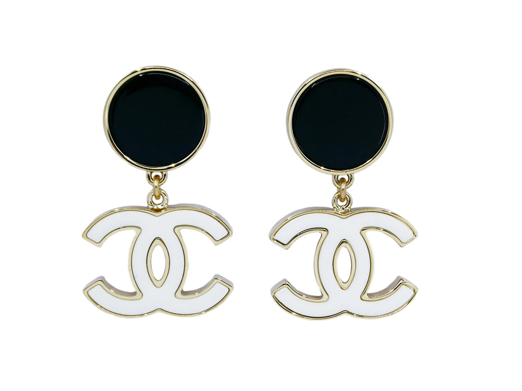 Chanel 23C Gold Crystal Heart Interlocking CC Logo Drop Statement Stud  Earrings