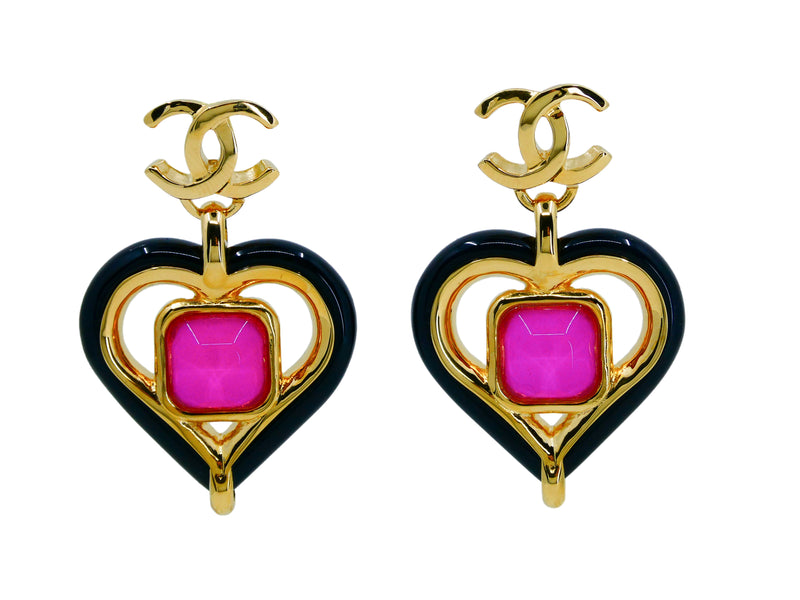 Chanel 23C Black and Pink Heart Drop Earrings – Boutique Patina