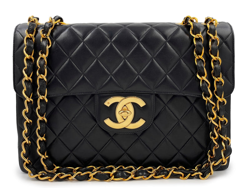 Pristine Chanel 1997 Vintage Black Jumbo Classic Flap Bag 24k GHW Lambskin