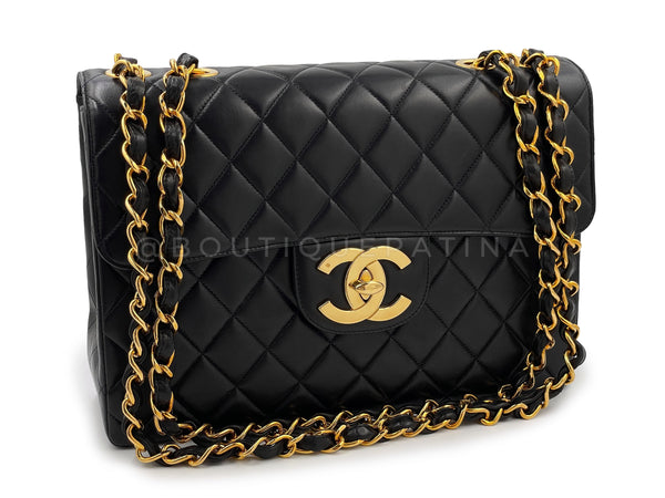 Pristine Chanel 1997 Vintage Black Jumbo Classic Flap Bag 24k GHW Lambskin