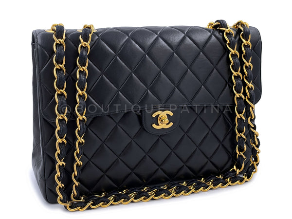 Chanel 1999 Vintage Black Jumbo Classic Flap Bag 24k GHW Lambskin