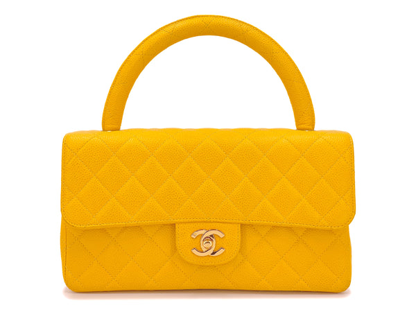 Chanel 1997 Vintage Canary Yellow Caviar Kelly Flap Parent Bag 24k GHW
