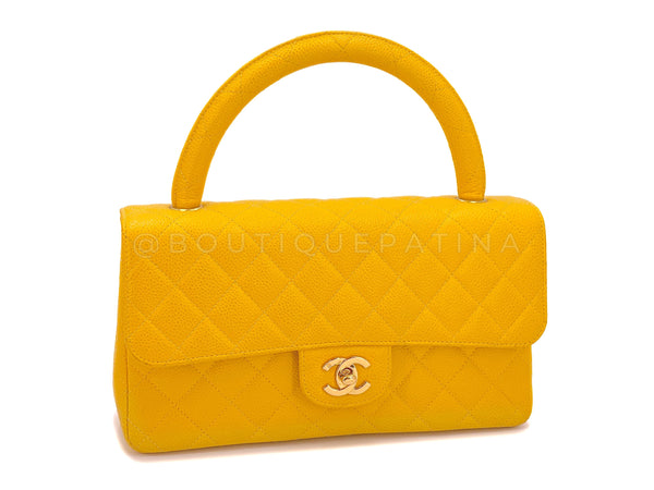 Chanel 1997 Vintage Canary Yellow Caviar Kelly Flap Parent Bag 24k GHW
